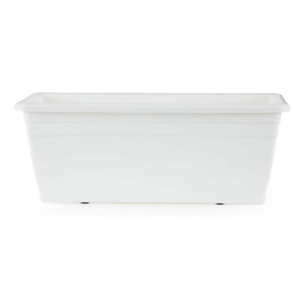 White 24-Inch Plastic Deck Rail Planter Box with Drainage Plugs