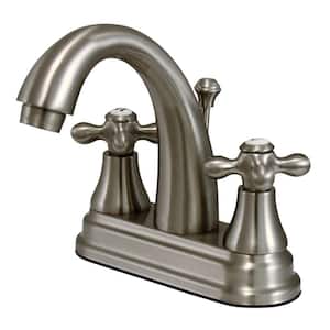 English Vintage 4 in. Centerset 2-Handle Bathroom Faucet with Brass Pop-Up in Brushed Nickel