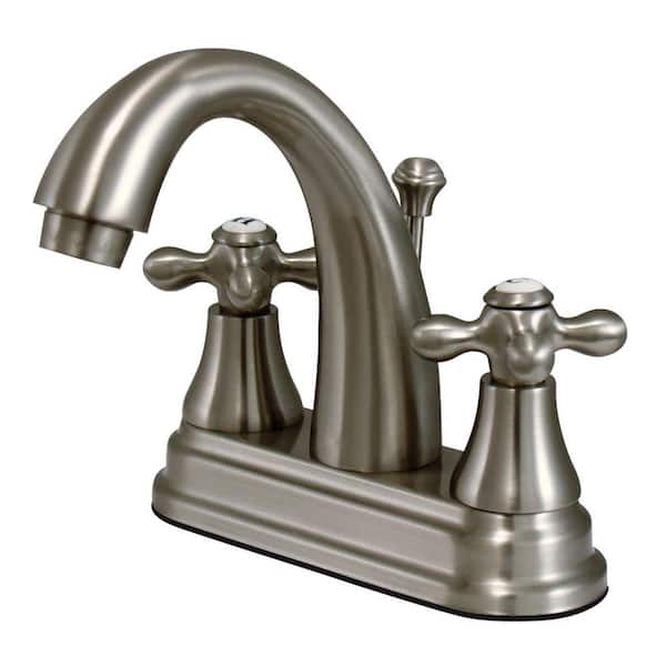 Kingston Brass English Vintage 4 in. Centerset 2-Handle Bathroom Faucet with Brass Pop-Up in Brushed Nickel