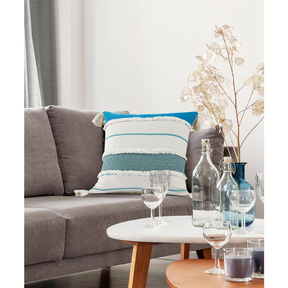 Coastal Blue and White Striped Cotton Throw Pillow Set