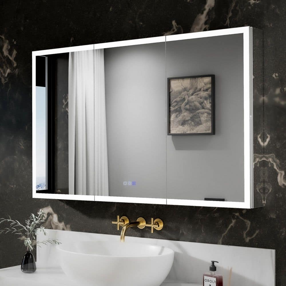 48 in. W x 30 in. H Rectangular Silver Aluminum Recessed/Surface Mount Dimmable Medicine Cabinet with Mirror Defogger price history on PriceWatchPro