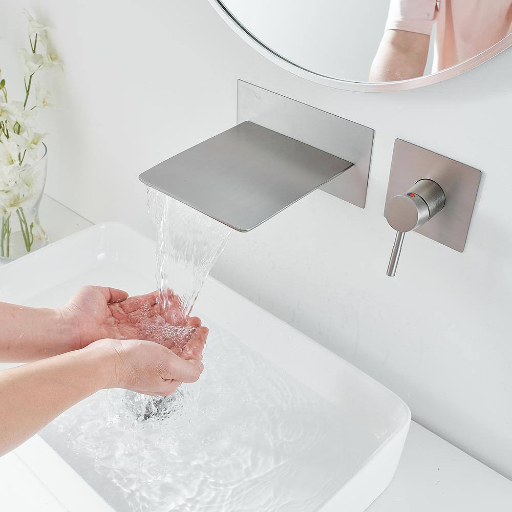 Brushed Nickel Wall-Mount Waterfall Bathroom Faucet