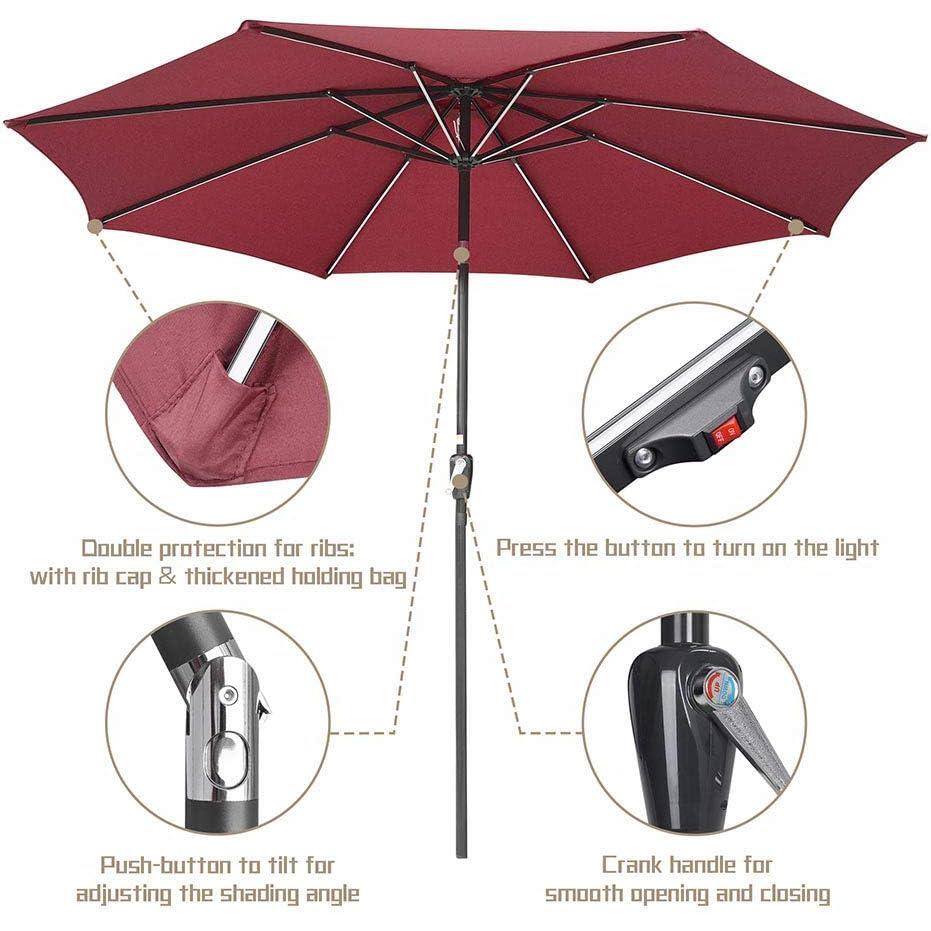 10ft Red Solar LED Market Patio Umbrella with Steel Pole