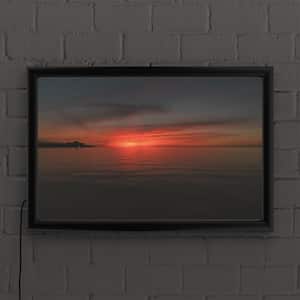 "Sunset lovers sunset on a Great Lake" by Kurt Shaffer Framed with LED Light Landscape Wall Art 16 in. x 24 in.