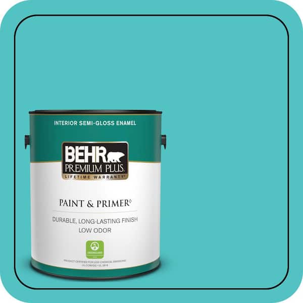 BEHR PREMIUM PLUS 1 gal. #500B-4 Gem Turquoise Semi-Gloss Enamel Low Odor Interior Paint & Primer