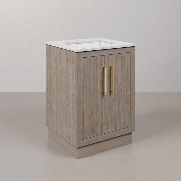 Hugo 24 in. W x 22 in. D Bath Vanity in Grey Oak with Marble Vanity Top in White with White Basin