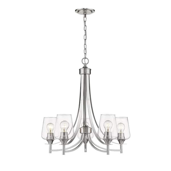 Unbranded Joliet 5-Light Brushed Nickel Chandelier with Glass Shade