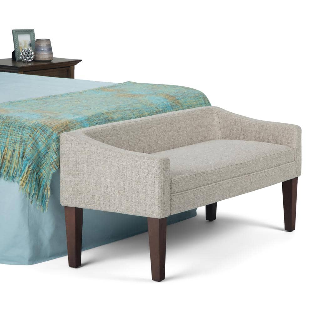 Platinum Upholstered Bench with Low Back and Swooped Arms