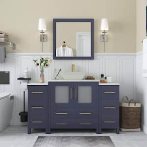 Ravenna 54 in. W Single Basin Bathroom Vanity in Blue with White Engineered Marble Top and Mirror