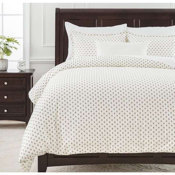 CHANASYA Chanasya Off White Mini Diamond Print Microfiber Reversible Duvet Cover Set, King Size