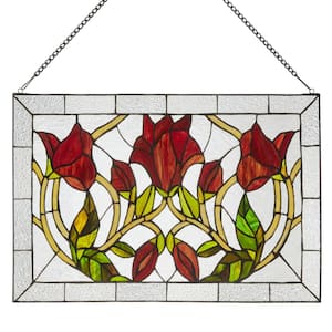 Red Floral Vines Traditional Multicolored Stained Glass Window Panel