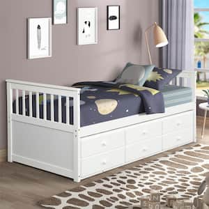 White Twin Size Daybed with Trundle Bed and Storage Drawers