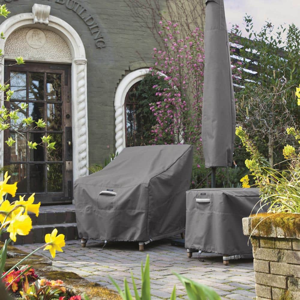 Ravenna Brown and Off-White Round Patio Table & Chair Set Cover with Umbrella Hole