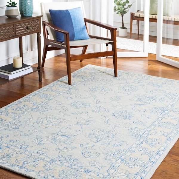 Micro-Loop Blue/Beige 5 ft. x 8 ft. Border Medallion Area Rug