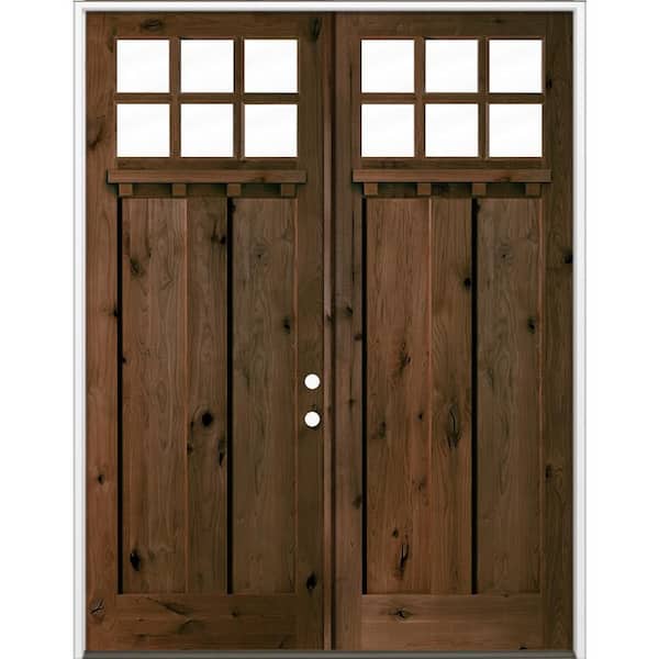 72 in. x 96 in. Knotty Alder Left-Hand/Inswing Double DS 6-Lite Clear Glass Espresso Stain Wood Prehung Front Door