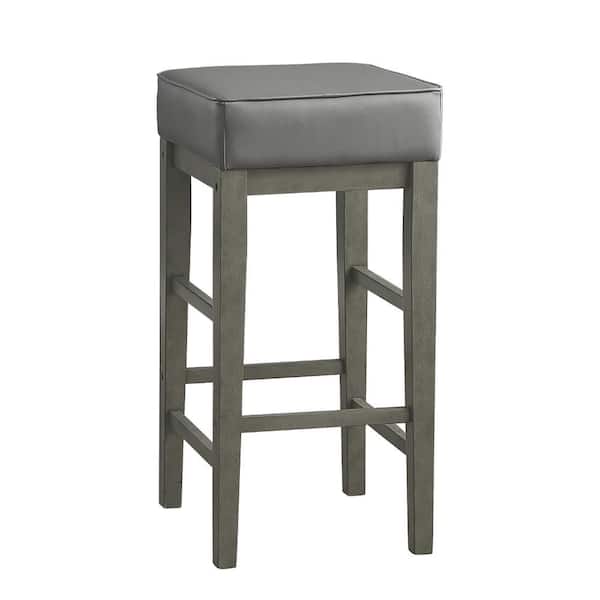Benjara 31 in. Gray Wooden Counter Height Stool with Faux Leather Seat(Set of 2)