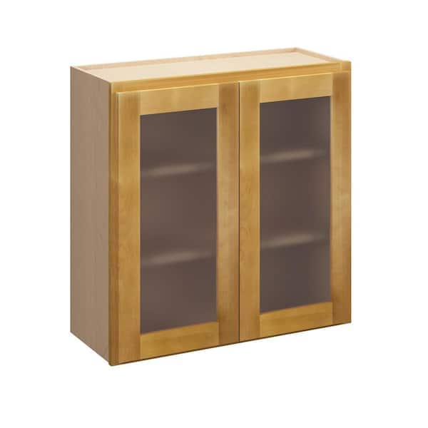 Kunal Kitchens Aberdeen Recessed 30 in. W x 36 in. H x 12 in. D in Caramel Plywood Assembled Frosted Glass Wall