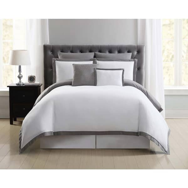 Truly Soft Everyday 7-Piece White and Grey King Duvet Cover Set