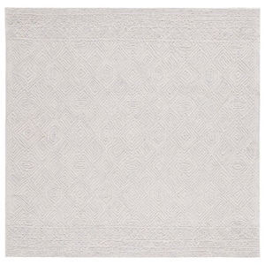 Textual Gray/Ivory 6 ft. x 6 ft. Abstract Border Square Area Rug