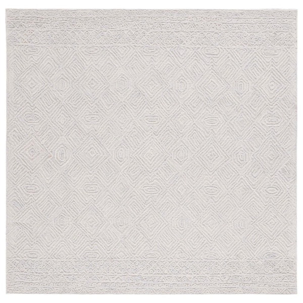 SAFAVIEH Textual Gray/Ivory 6 ft. x 6 ft. Abstract Border Square Area Rug