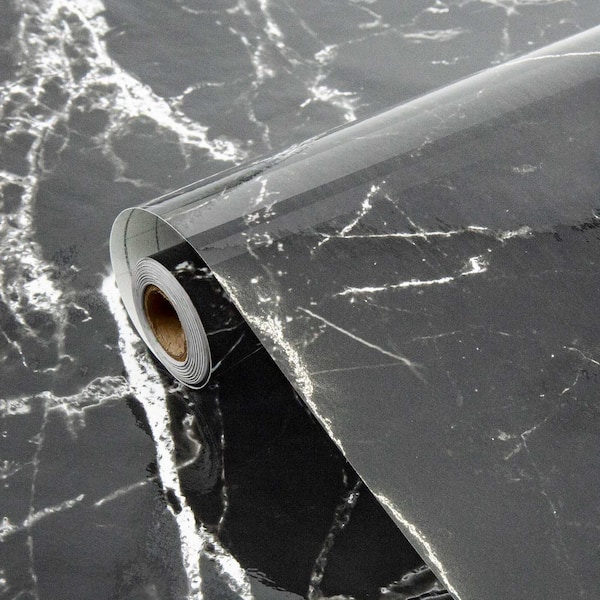 ilemong Black Marble Contact Paper Self Adhesive Wallpaper Removable Countertop Paper for Kitchen Cabinet, 23.6 in. x 197 in.