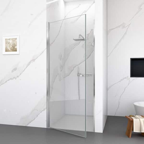 32 in. W x 72 in. H Frameless Hinged Shower Door with Tempered Clear Glass in Chrome