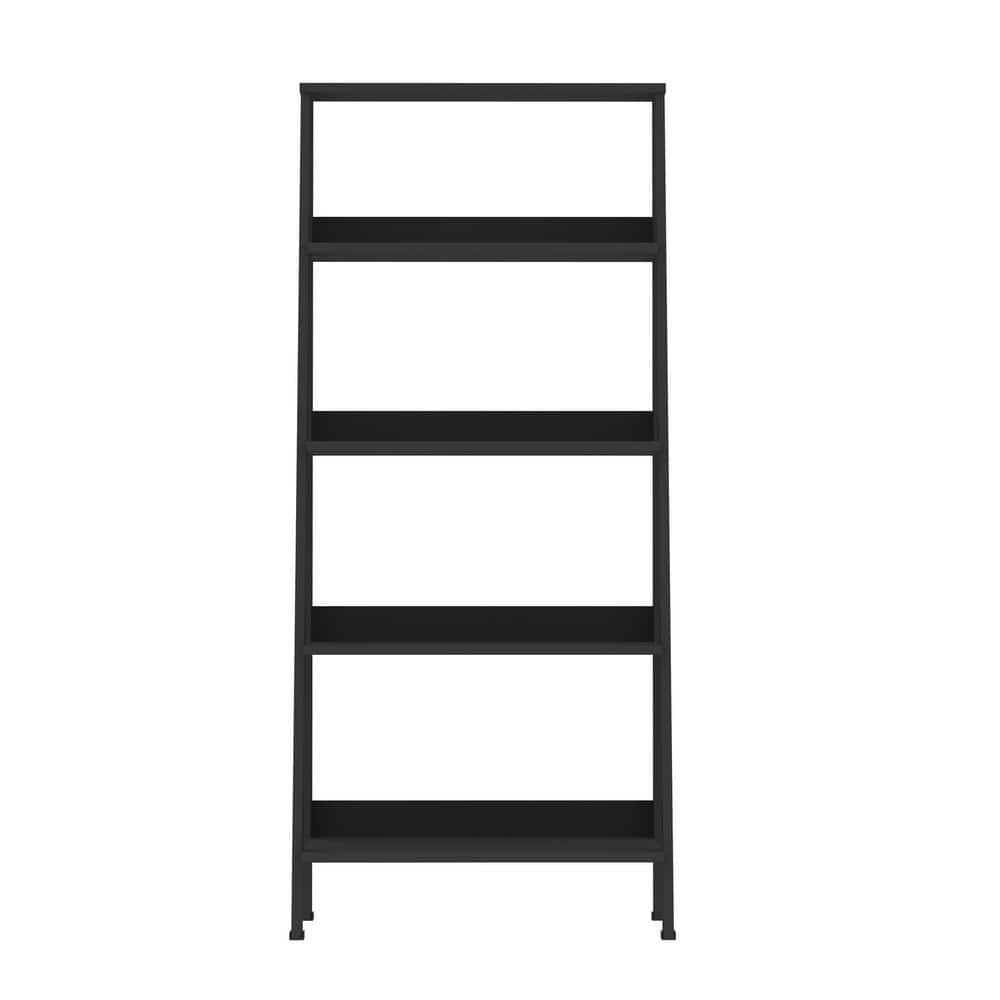 Contemporary Black Ladder Bookshelf with 4 Storage Shelves