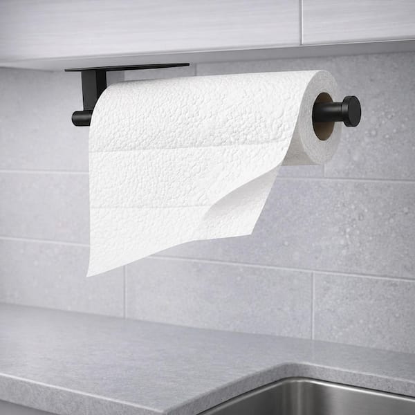Wall Mount Black Paper Towel Holder Self Adhesive or Screw Mount SUS304 Stainless Steel for Kitchen Bathroom