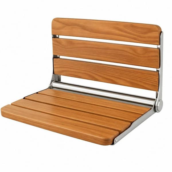 Wall Mounted Folding Teak Shower Seat, Foldable Shower Bench in Brown, Teak Shower Seat Bench for Inside Shower