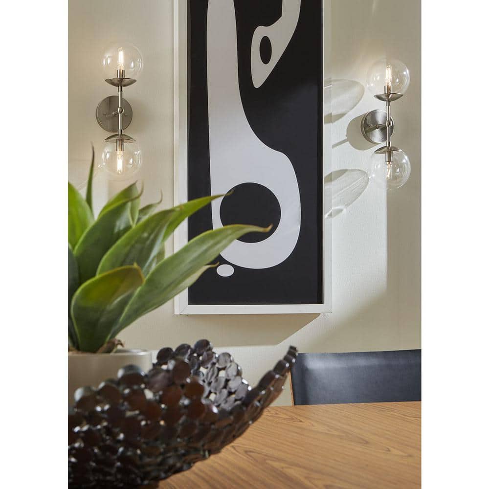 Atwell Brushed Nickel 2-Light Wall Sconce with Clear Glass Shades