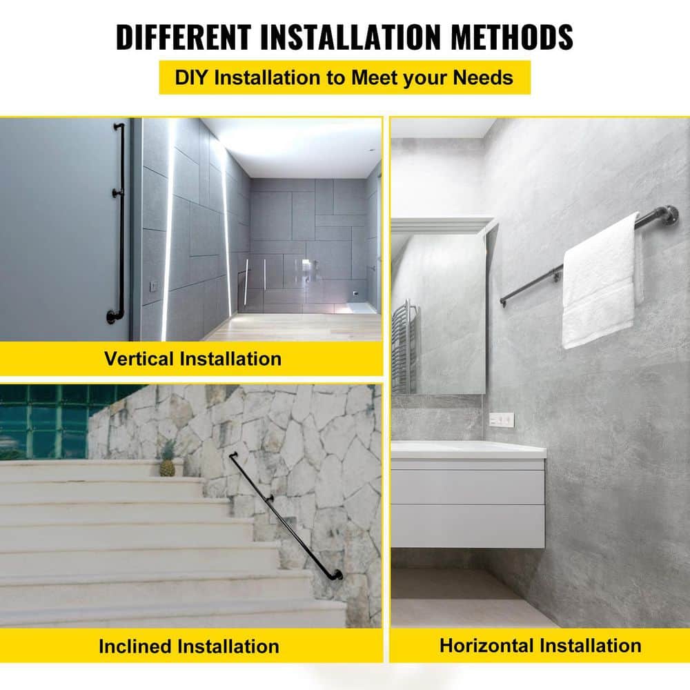 Black PVC and Stainless Steel Stair Handrail with Installation Hardware