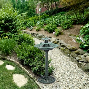 35 in. Tall Outdoor 3-Tiered Pedestal Water Fountain and Birdbath, Green