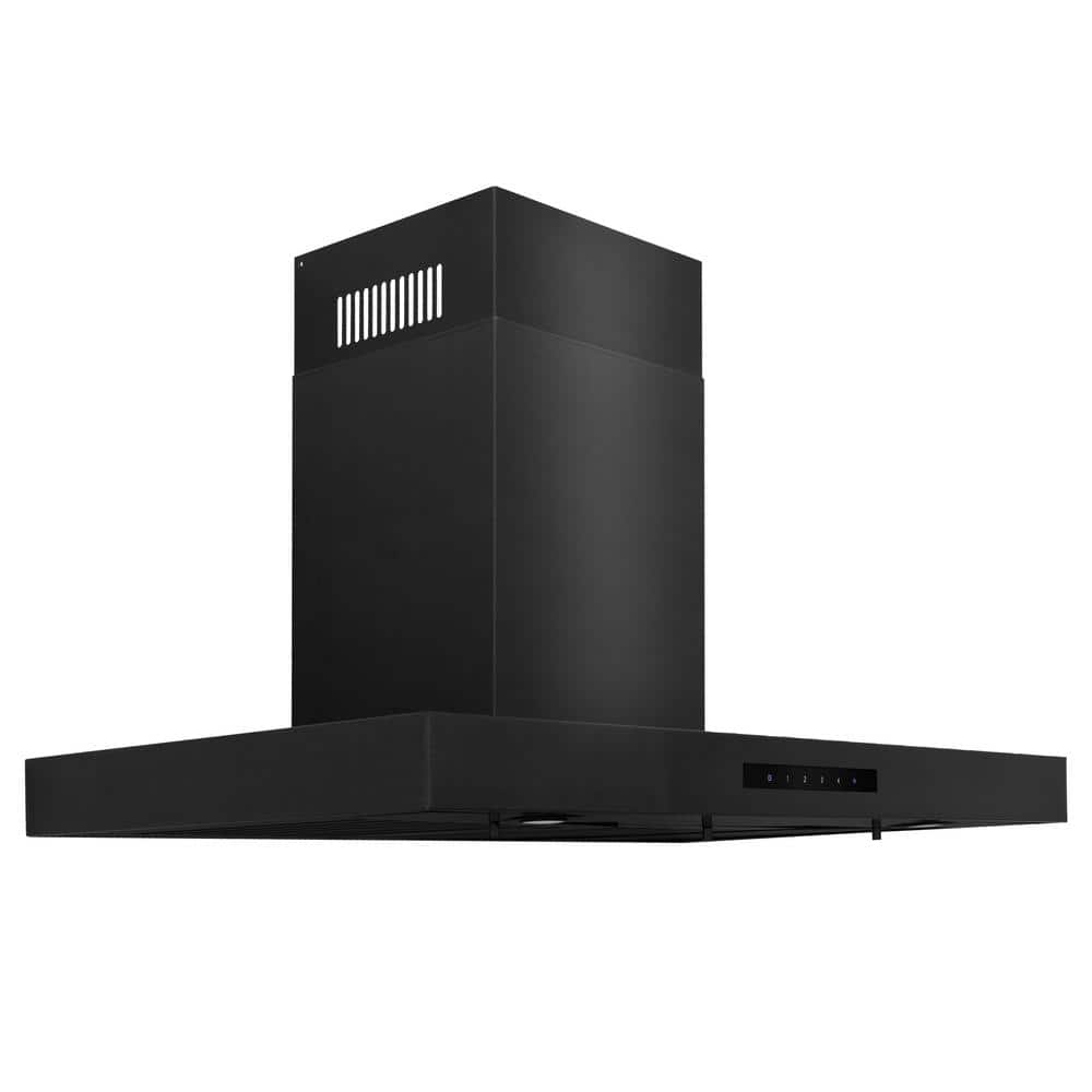 ZLINE Kitchen and Bath 36 in. 400 CFM Convertible Vent Wall Mount Range Hood with Crown Molding in Black Stainless Steel