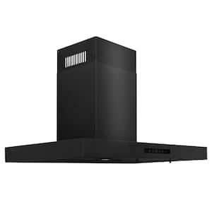 36 in. 400 CFM Convertible Vent Wall Mount Range Hood with Crown Molding in Black Stainless Steel