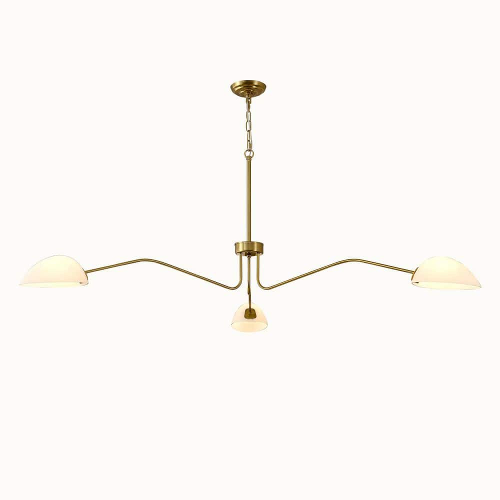 3-Lights Mid Century Modern Chandelier with White Glass Lampshade, 3 Arm Ch