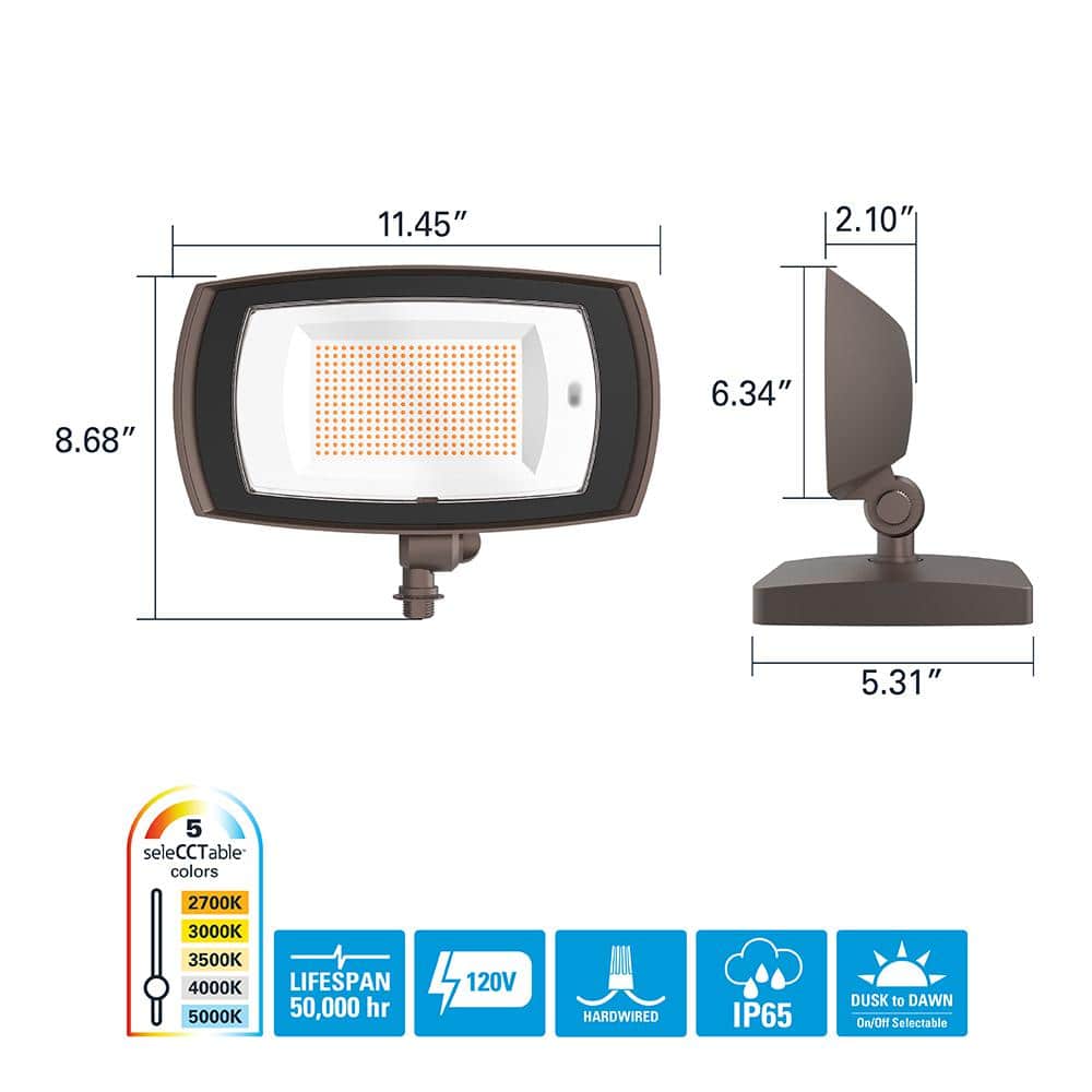 Bronze 80-Watt Dusk to Dawn LED Floodlight with Aluminum Housing