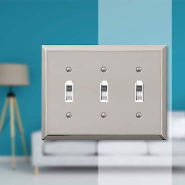 Metallic 3 Gang Toggle Steel Wall Plate - Polished Nickel