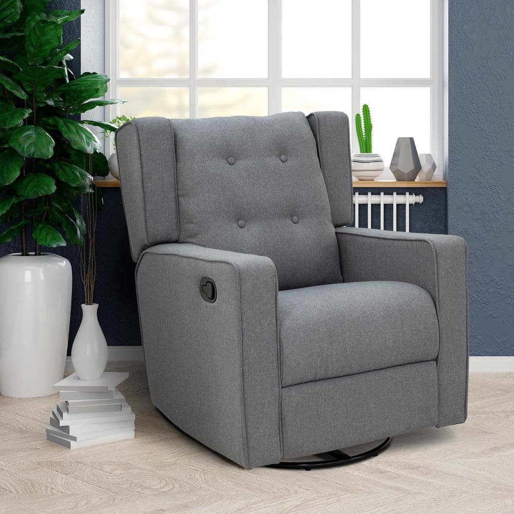 Modern Chic Gray Linen Swivel Recliner with Button Tufted Back