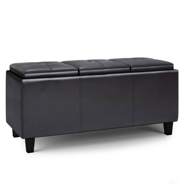 Simpli Home Avalon Tanners Brown Tray Storage Ottoman with Lift Up Lids
