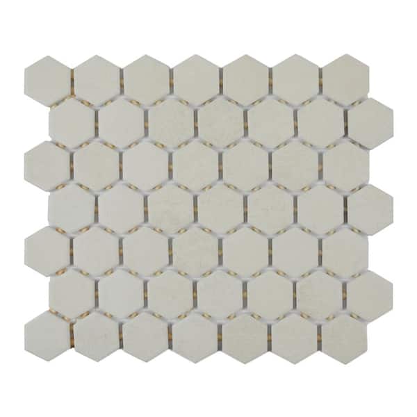 Marazzi Moroccan Concrete Off White 11 in. x 10 in. Glazed Ceramic Hexagon Mosaic Sample Tile