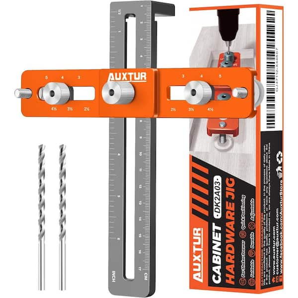 AUXTUR Cabinet Hardware Jig, Adjustable Cabinet Handle Template Tool with Alignment Hole (Orange)
