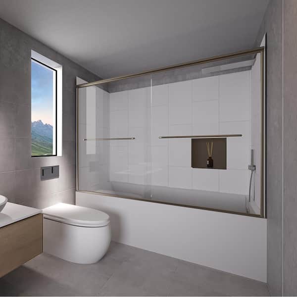 NuVo Winter White-Rainier 60 in. L x 36 in. W x 83 in. H Rectangular Tub/ Shower Combo Unit in Brushed Nickel Right Drain