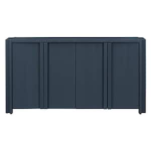 60 in. W x 16 in. D x 32 in. H Navy Blue Linen Cabinet with 4-Doors, Adjustable Shelves