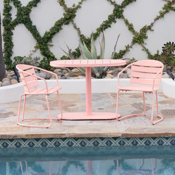 Miscool Avex Pink 3-Piece Metal Oval Table and 2 Chairs Outdoor