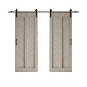 60 in. x 84 in. (Double 30 in. W Doors) Silver Grey, V Frame, Finished, MDF Sliding Barn Door with Hardware Kit