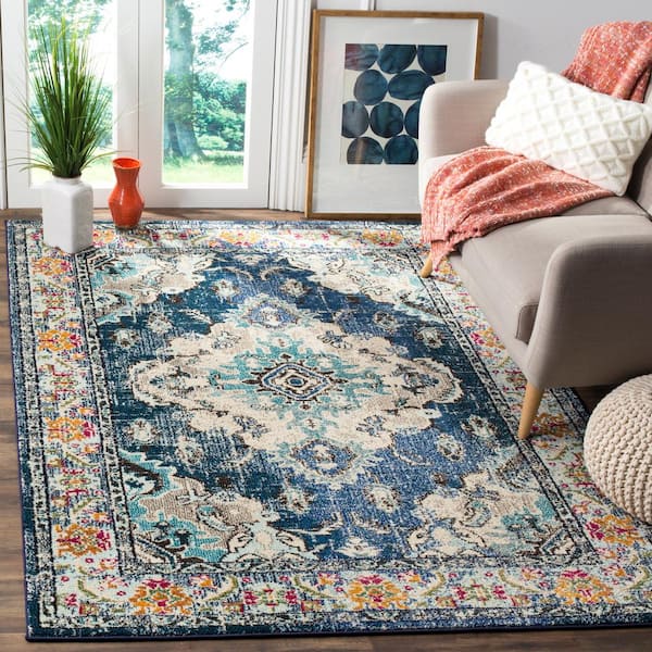 Monaco 7 ft. x 7 ft. Navy/Light Blue Square Border Area Rug