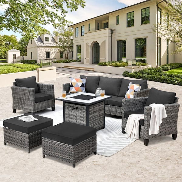 XIZZI Megon Holly 6-Piece Wicker Outdoor Patio Fire Pit Seating Sofa ...