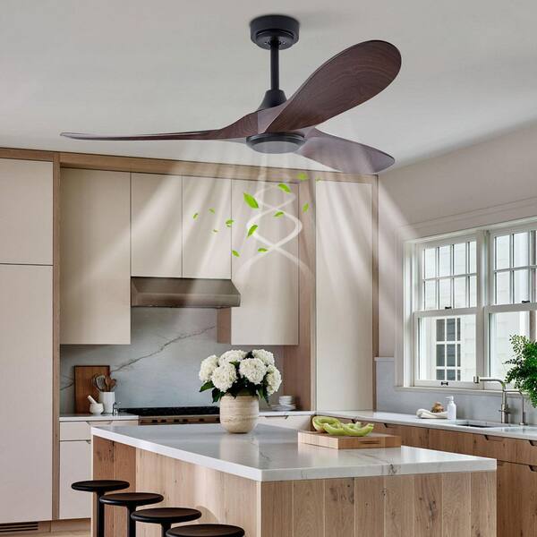 OUKANING 52 in. Indoor Black and Brown Modern 6-Speed Ceiling Fan
