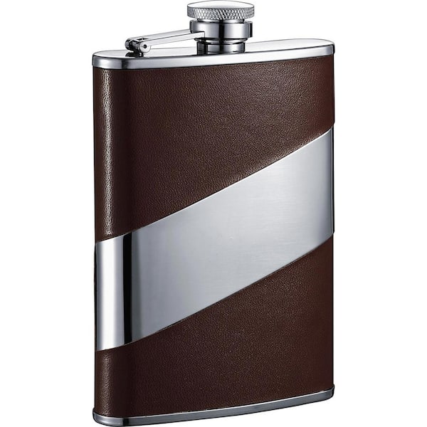 Visol 8 oz. Descent Brown Leather and Stainless Steel Liquor Flask