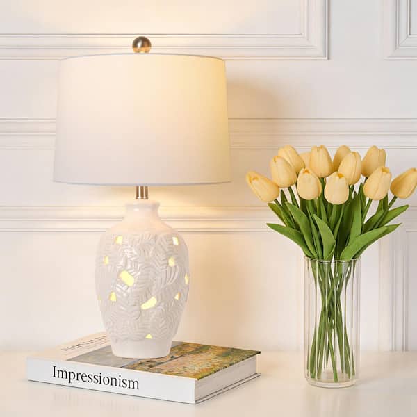 ROTTOGOON 25.5 in. Modern Ceramic Table Lamp Hollowed-out leaf
